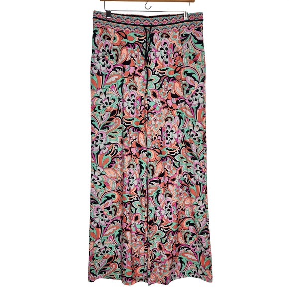 Sunshine 79 Pants - Sunshine 79 Cascade Blooms Paisley Floral Wide Leg Beach Pants Pink Mint Green M